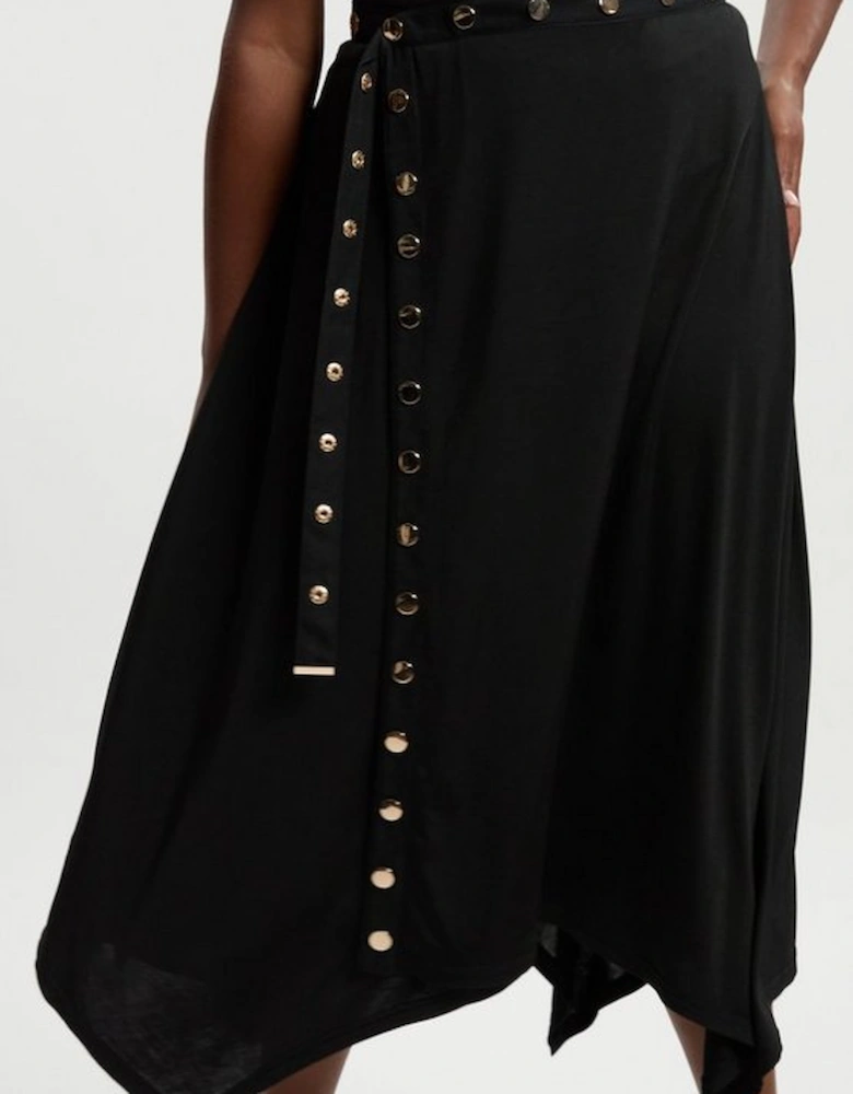 Plus Size Drapey Crepe Hanky Hem Eyelet Detail Maxi Skirt