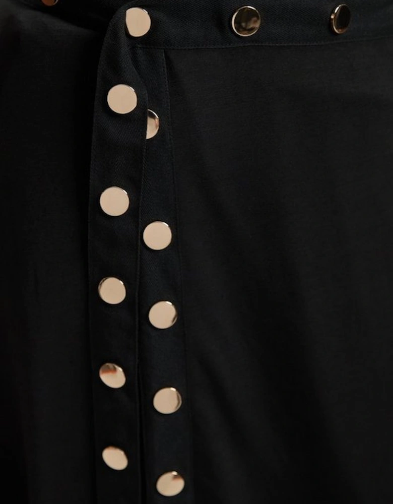 Plus Size Drapey Crepe Hanky Hem Eyelet Detail Maxi Skirt