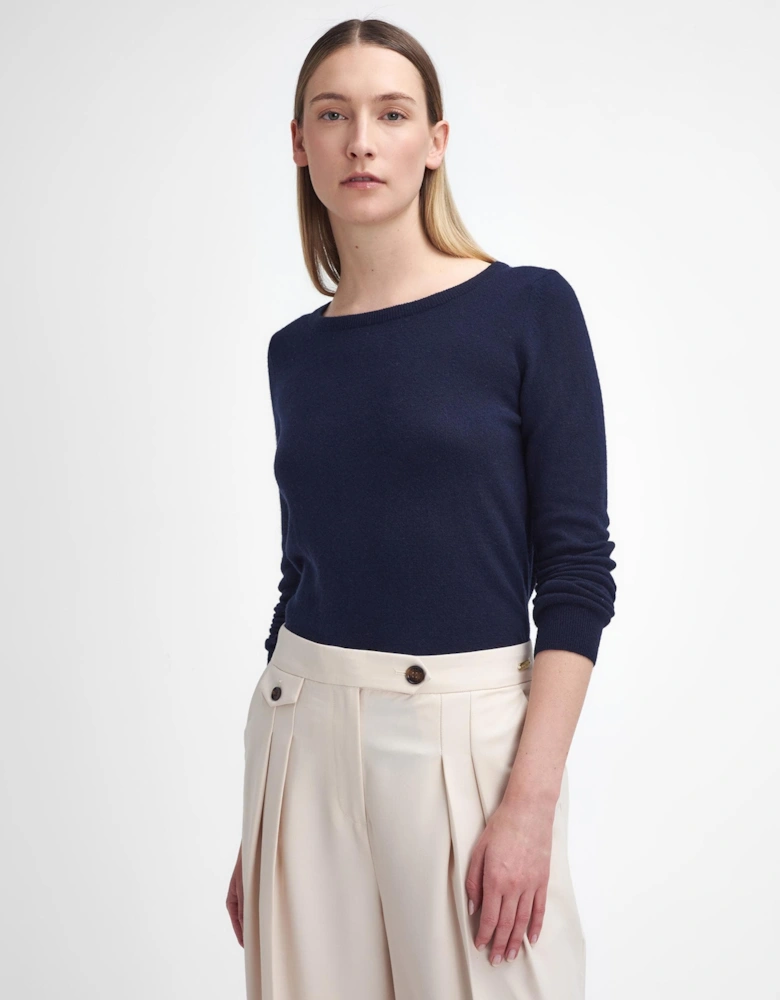 Pendle Crew Knitted Womens Jumper - Navy/Hessian Tartan
