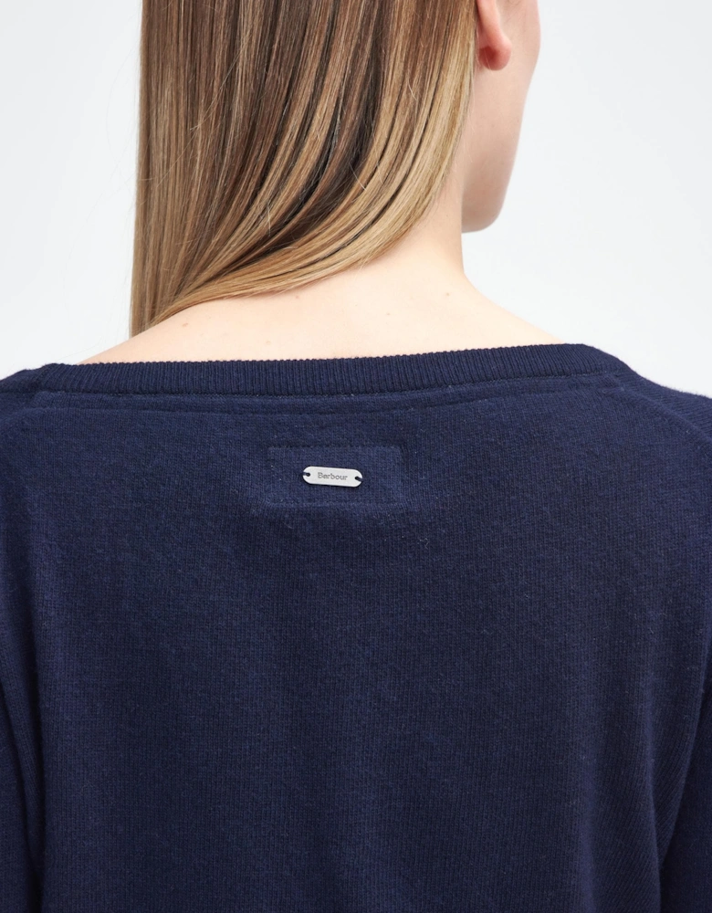 Pendle Crew Knitted Womens Jumper - Navy/Hessian Tartan