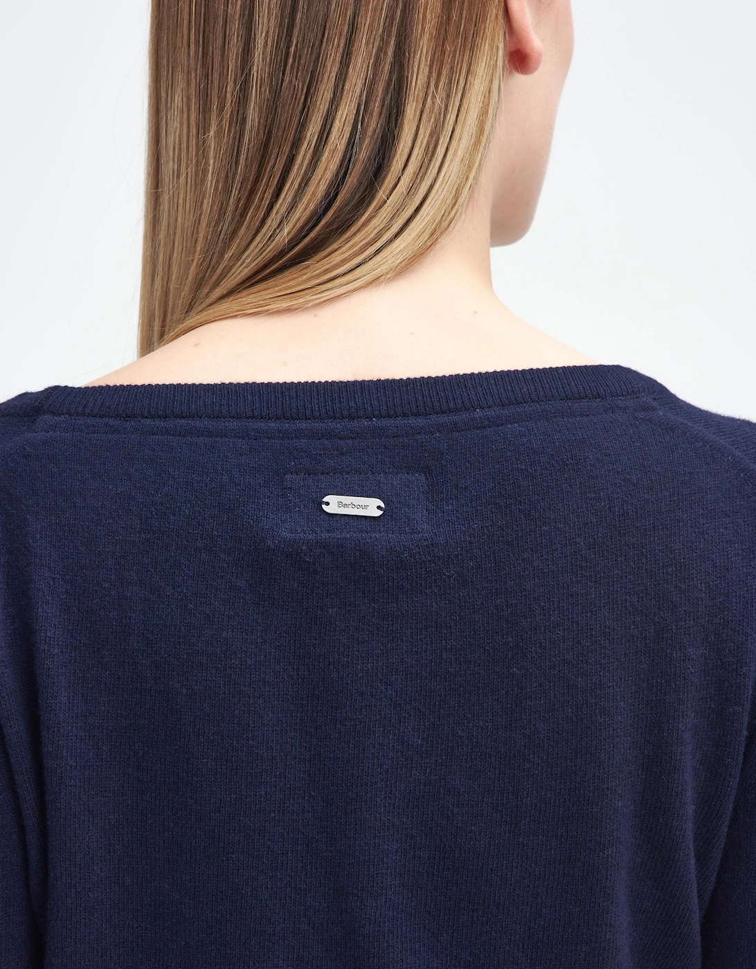 Pendle Crew Knitted Womens Jumper - Navy/Hessian Tartan