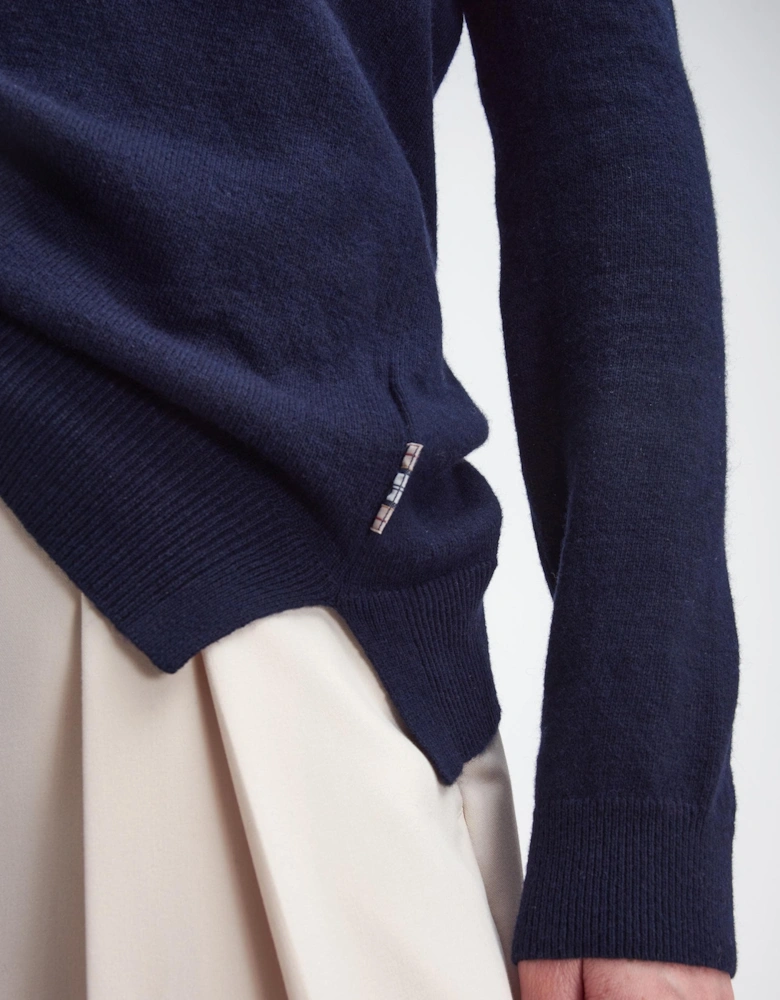 Pendle Crew Knitted Womens Jumper - Navy/Hessian Tartan