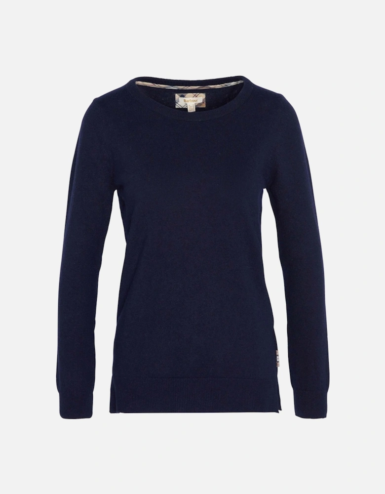 Pendle Crew Knitted Womens Jumper - Navy/Hessian Tartan
