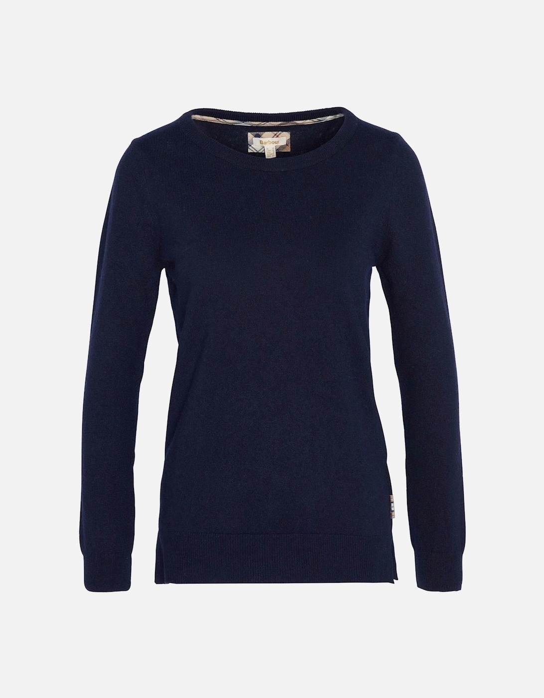 Pendle Crew Knitted Womens Jumper - Navy/Hessian Tartan