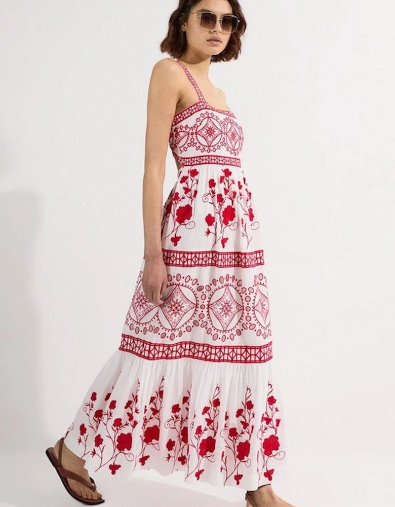 Floral & Geo Embroidered Woven Maxi Dress