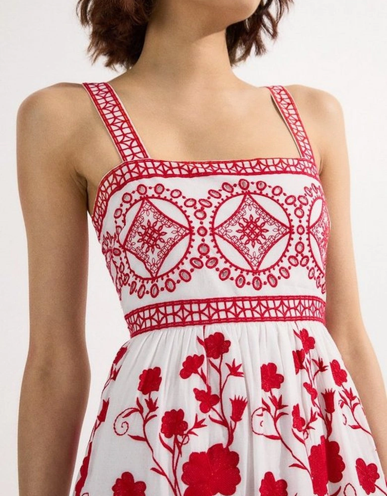 Floral & Geo Embroidered Woven Maxi Dress