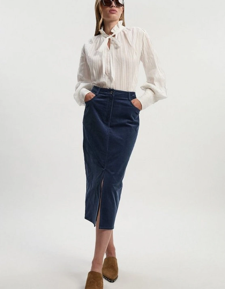 Stretch Cord Midi Pencil Skirt