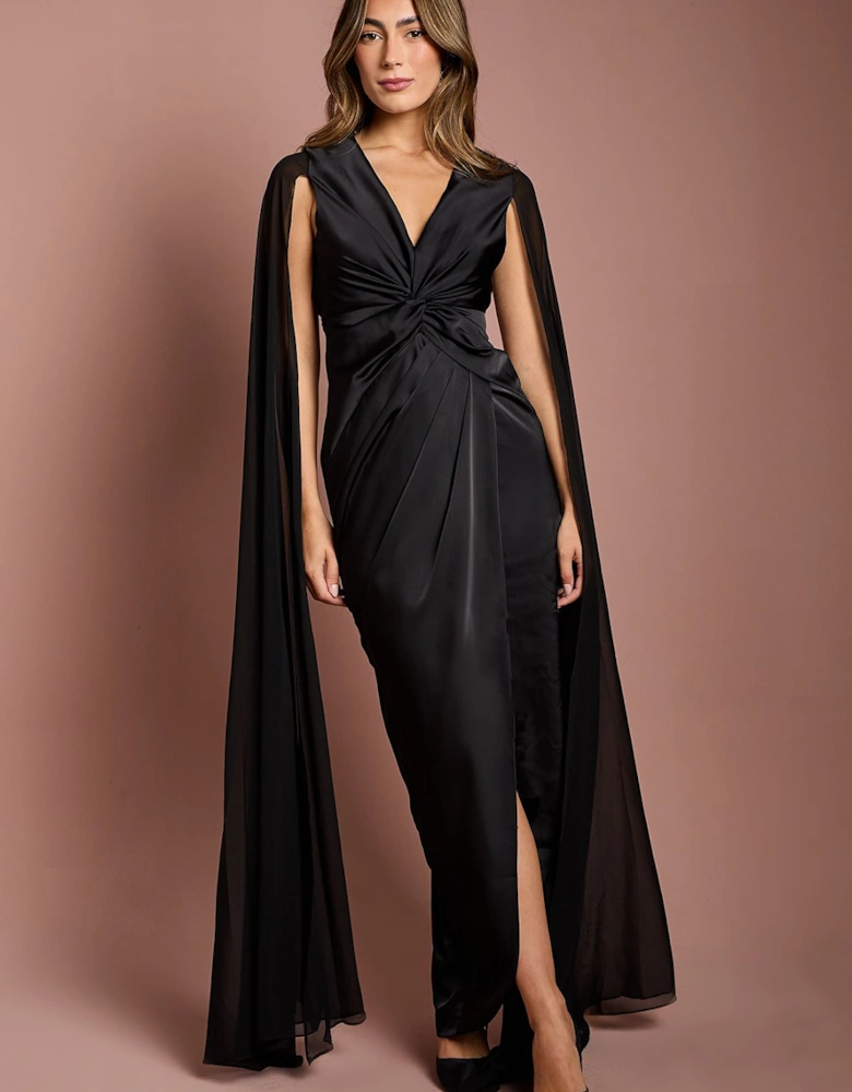Satin Cape Sleeve Maxi Dress