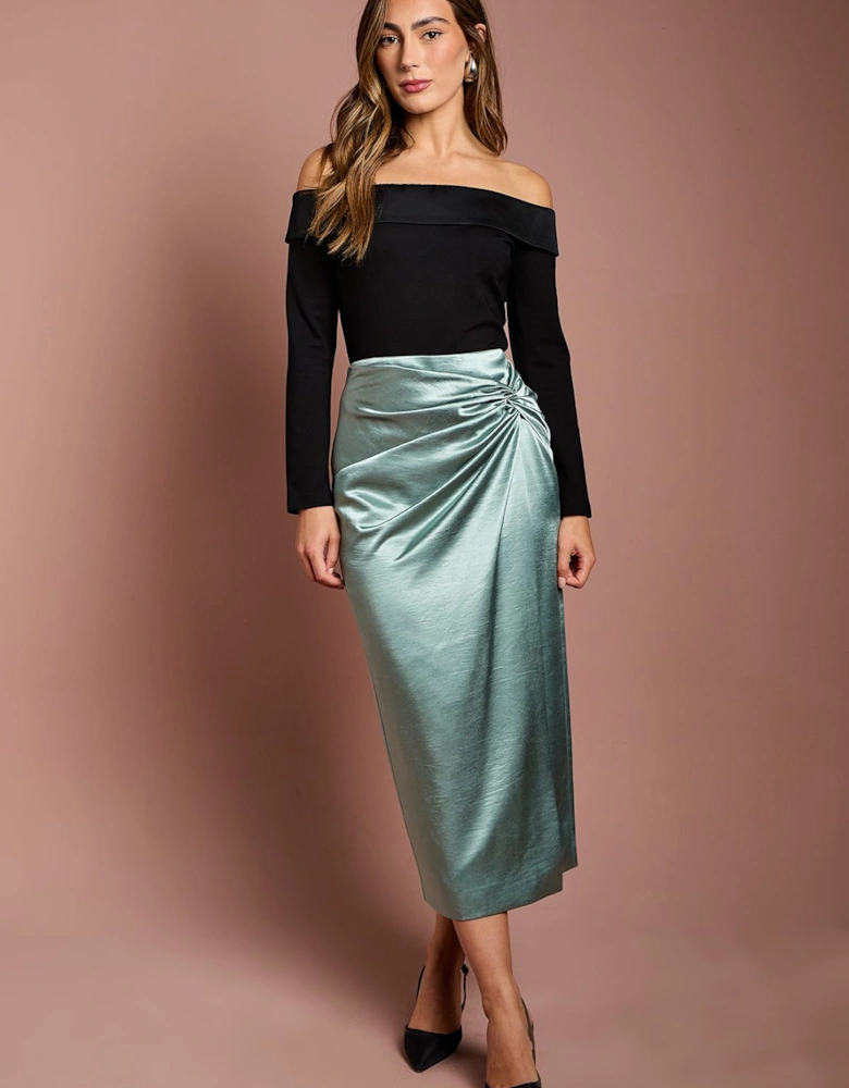 Satin Wrap Midi Skirt