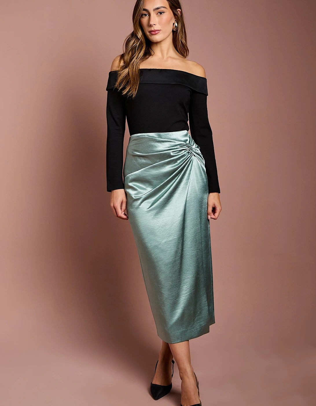 Satin Wrap Midi Skirt, 2 of 1