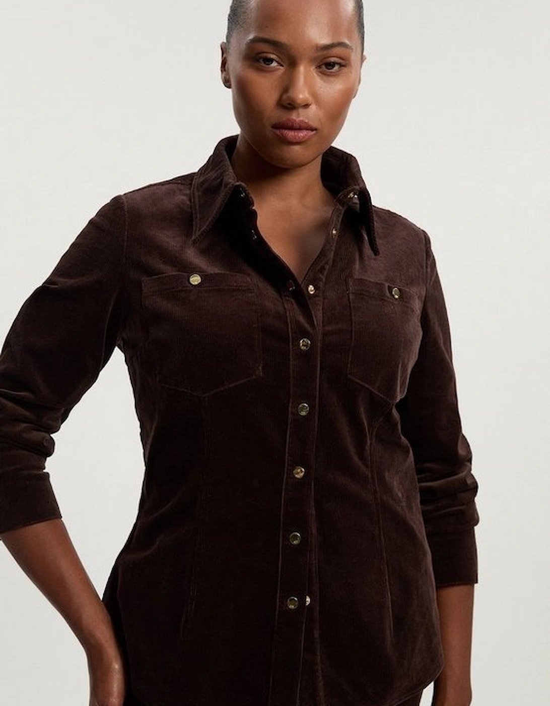 Plus Size Stretch Cord Tailored Shirt, 2 of 1