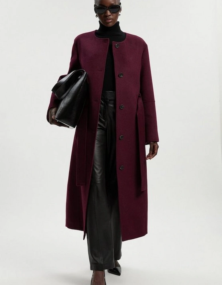 Tall Brushed Wool Single Breasted Belted Tailored Maxi Coat