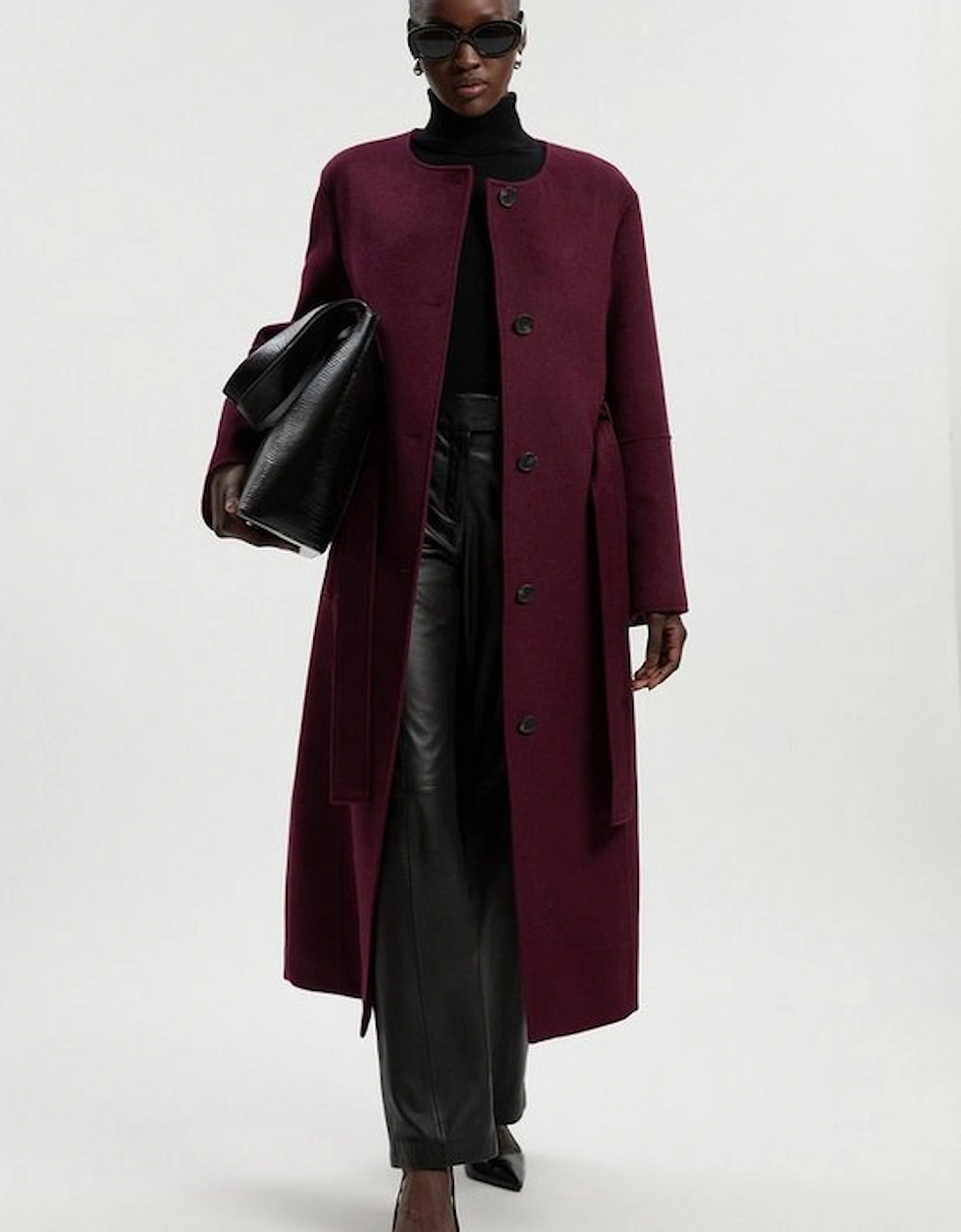 Tall Brushed Wool Single Breasted Belted Tailored Maxi Coat, 2 of 1