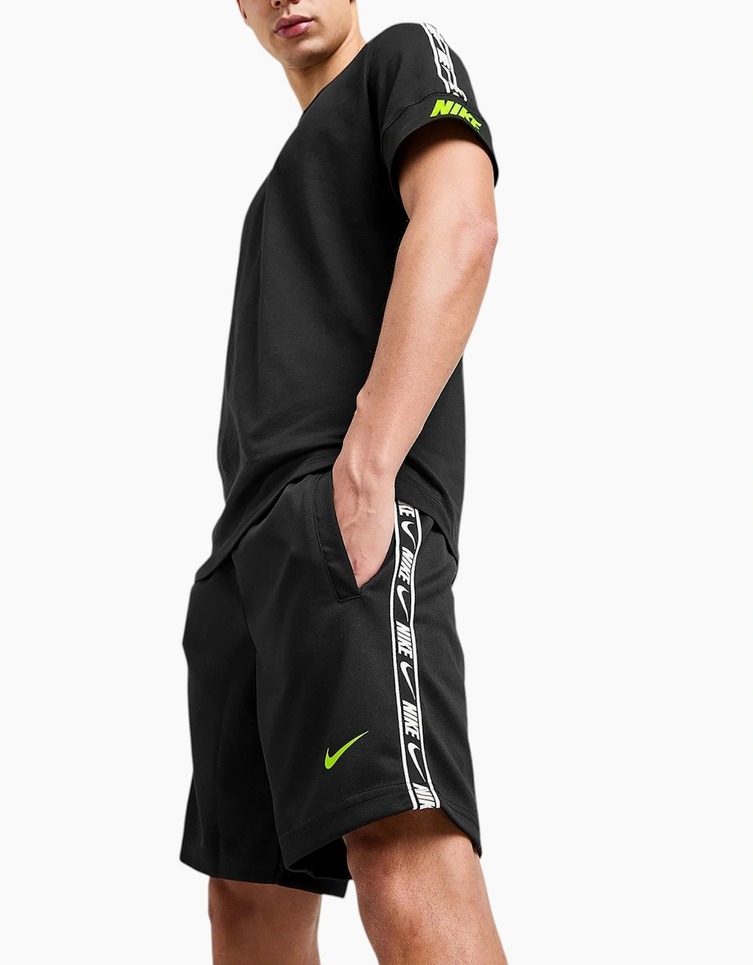 Men's Nike Tracksuit Mens T Shirts Tape Shorts Set NSW Repeat Terry Shorts Cotton Tee - Black - Size: XL