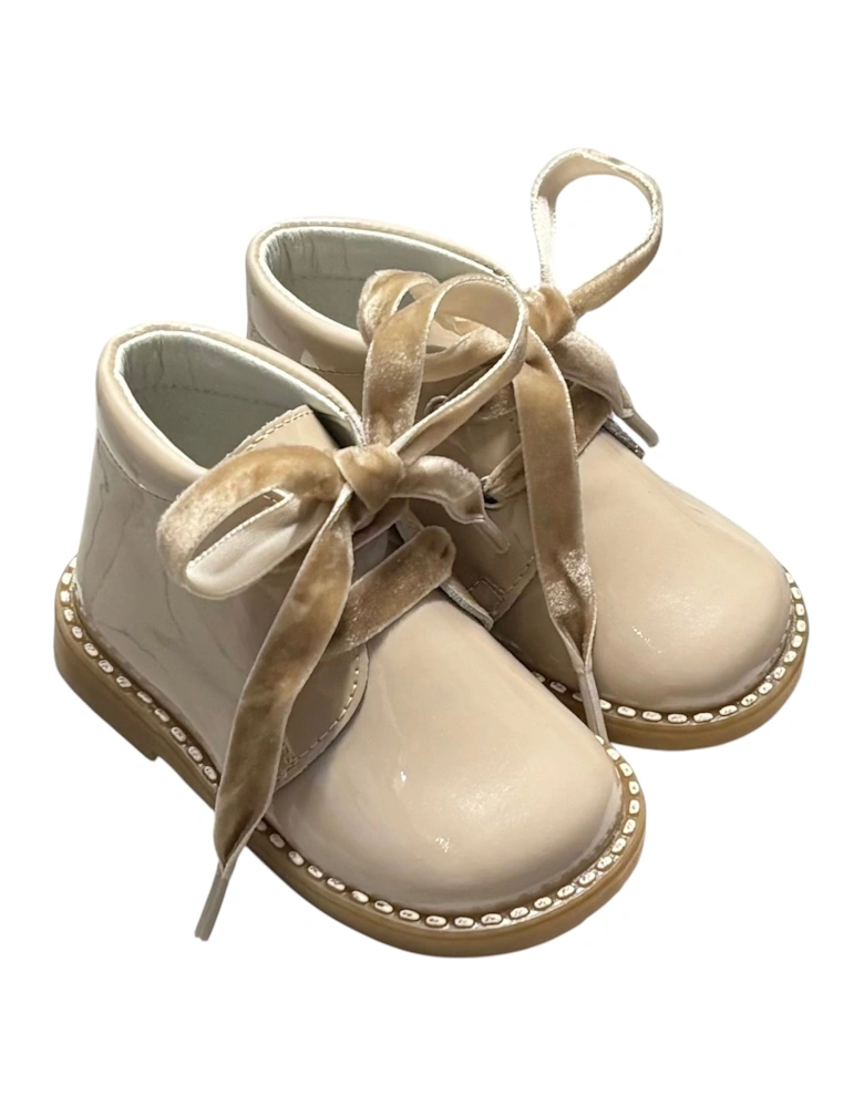 Girls Sand Velvet Lace Up Boots