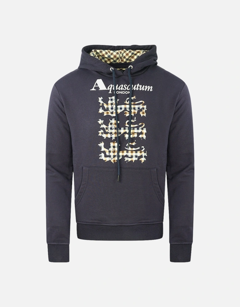 Triple Lion Check Logo Navy Hoodie