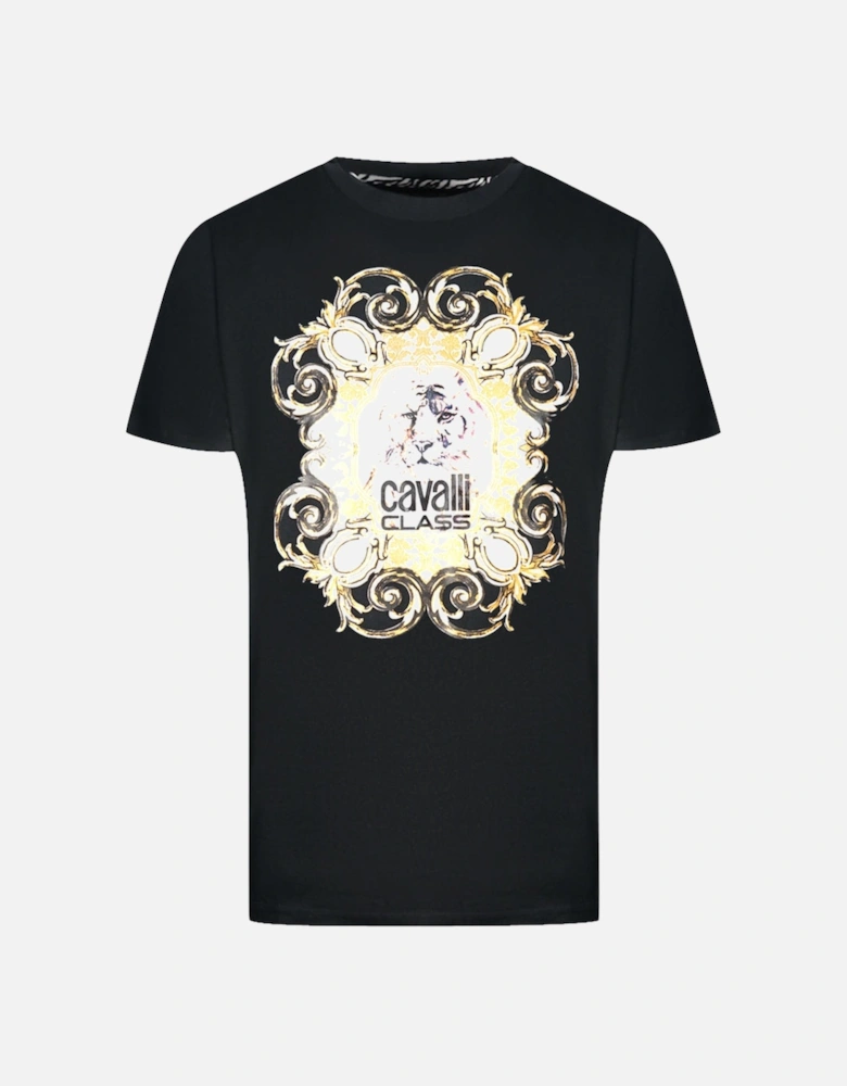 Cavalli Class Bold Tiger Emblem Design Black T-Shirt