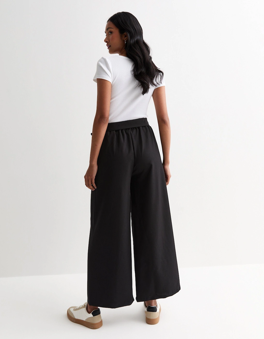 Black Elasticated Wide leg Tie detail Trousers