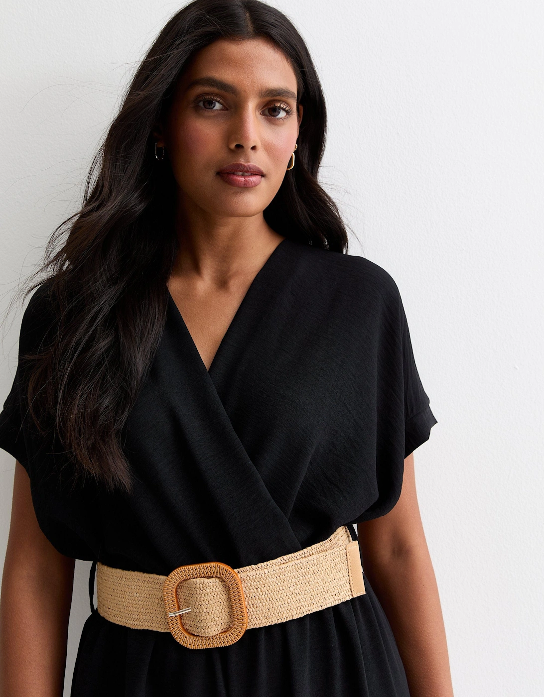 Black Short Sleeves Elasticated Waist Belted Jumpsuit