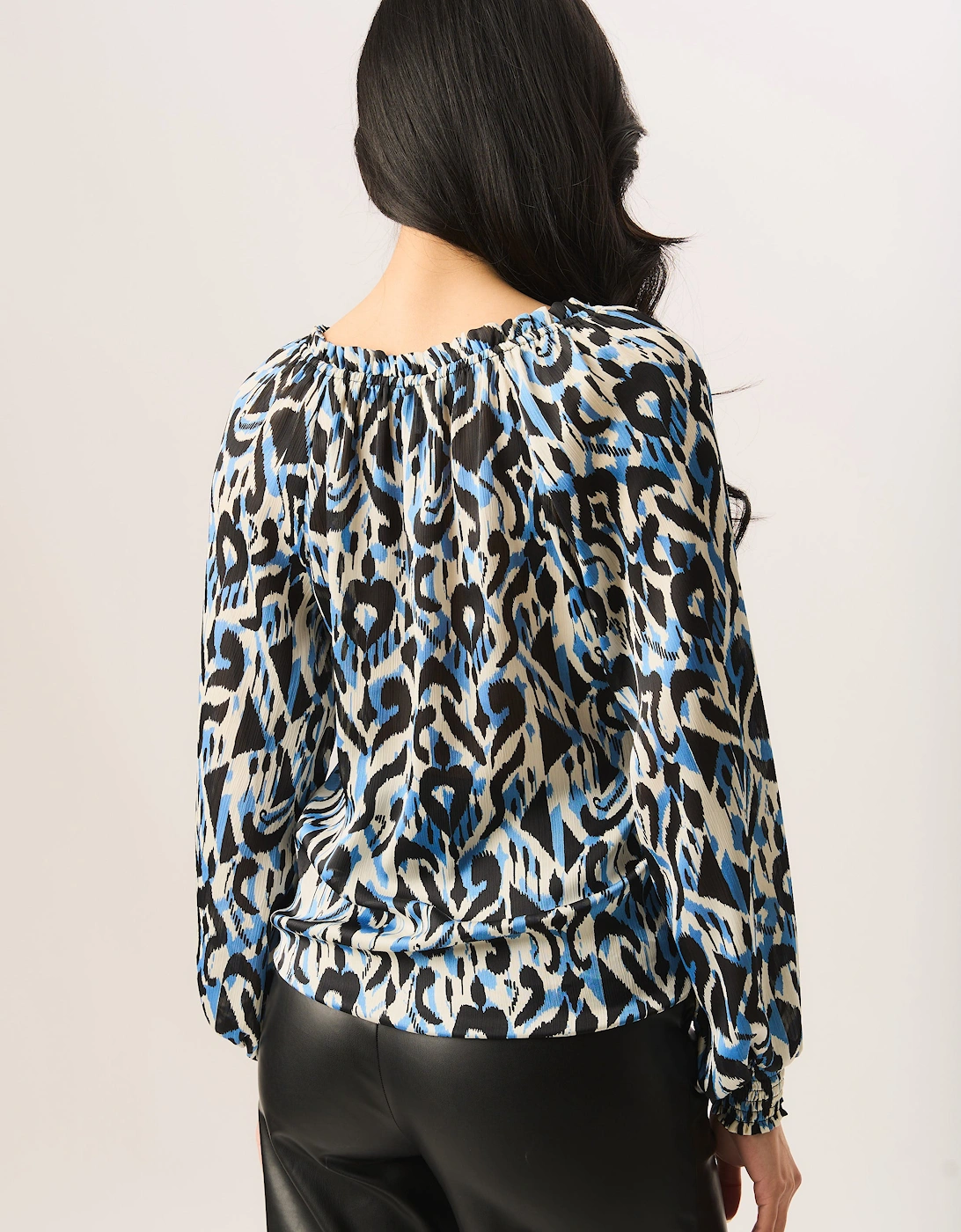 Blue Tie Neck Detail Long Sleeves Blouse