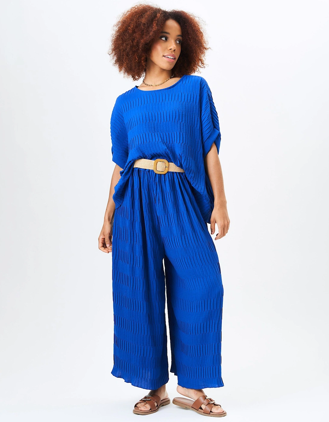 Royale Blue Pleated Textured Oversized Top, 5 of 4