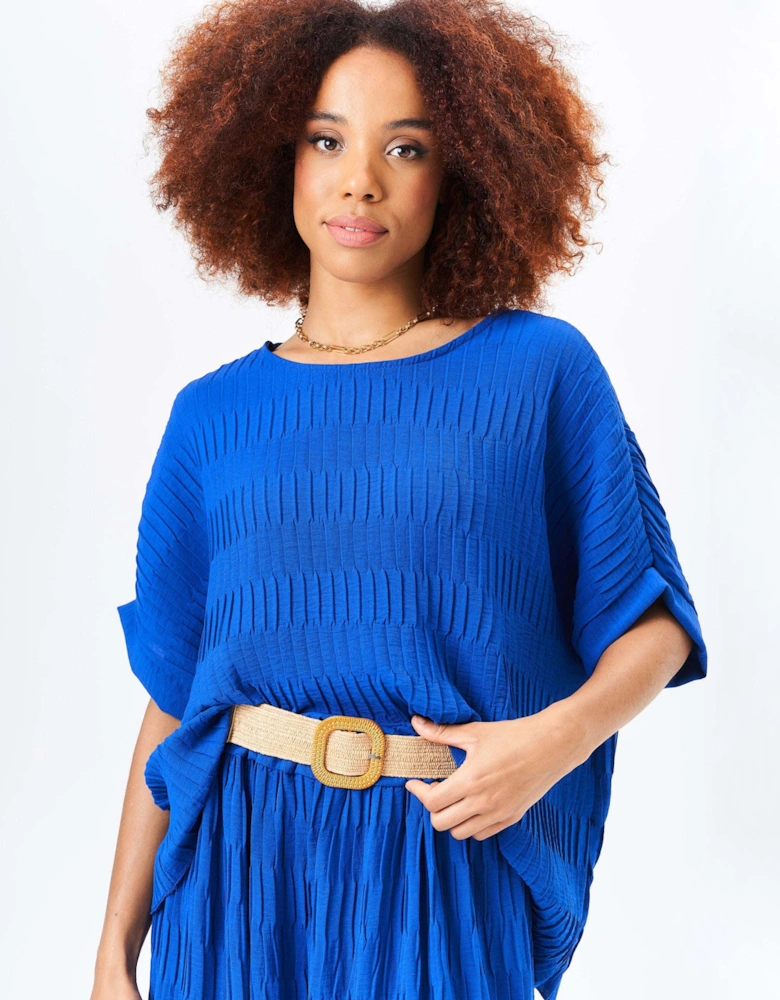 Royale Blue Pleated Textured Oversized Top