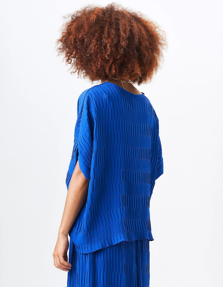Royale Blue Pleated Textured Oversized Top