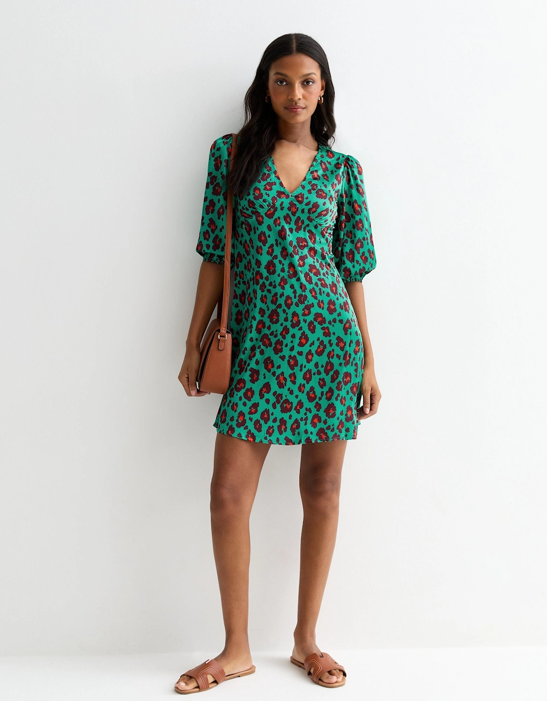 Green Animal Print V Neck Shift Mini Dress, 5 of 4