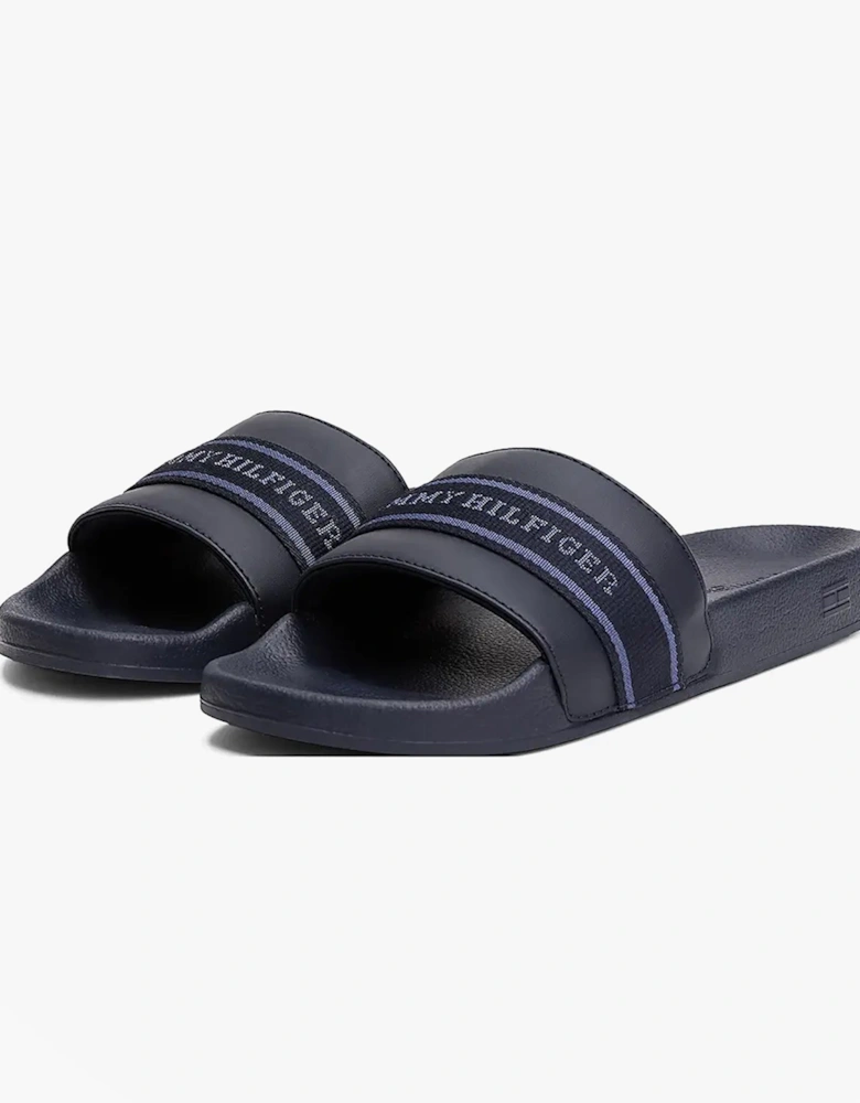 POOLSIDE Logo Webbing Sliders Navy