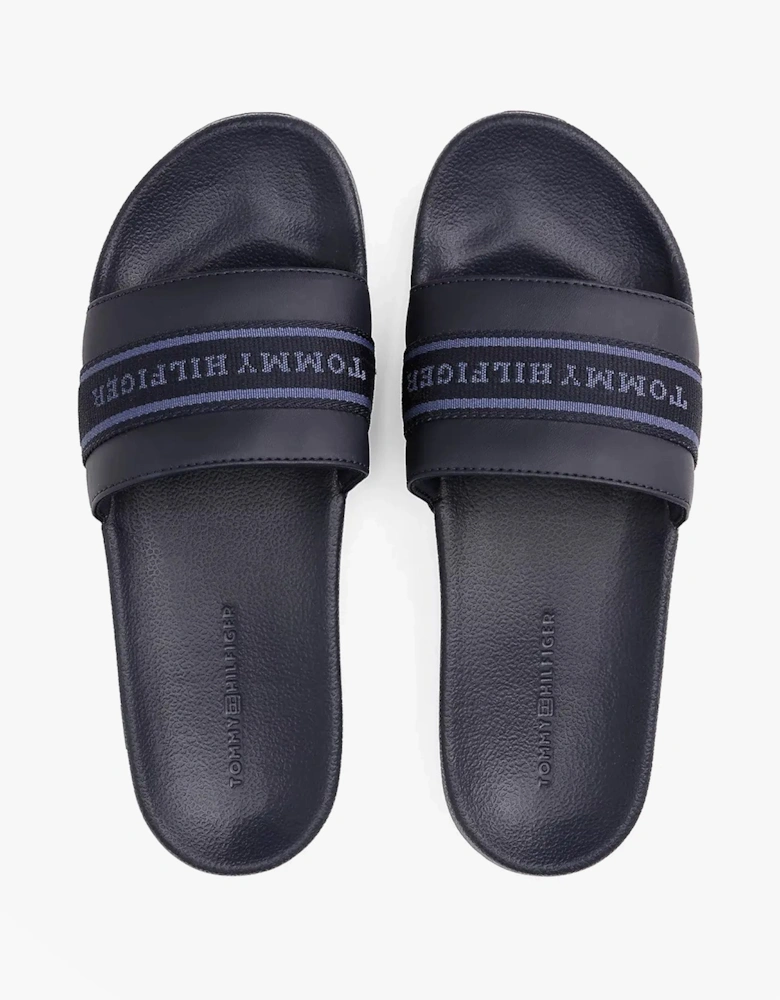 POOLSIDE Logo Webbing Sliders Navy