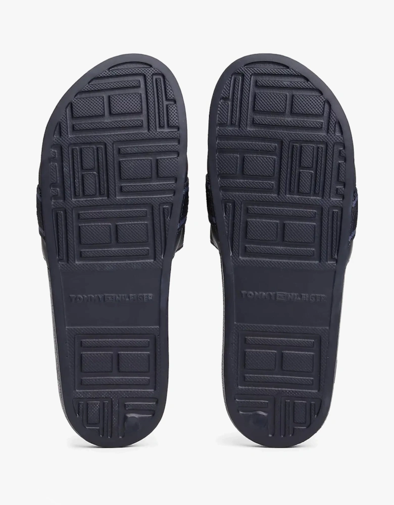 POOLSIDE Logo Webbing Sliders Navy