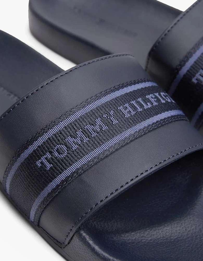 POOLSIDE Logo Webbing Sliders Navy