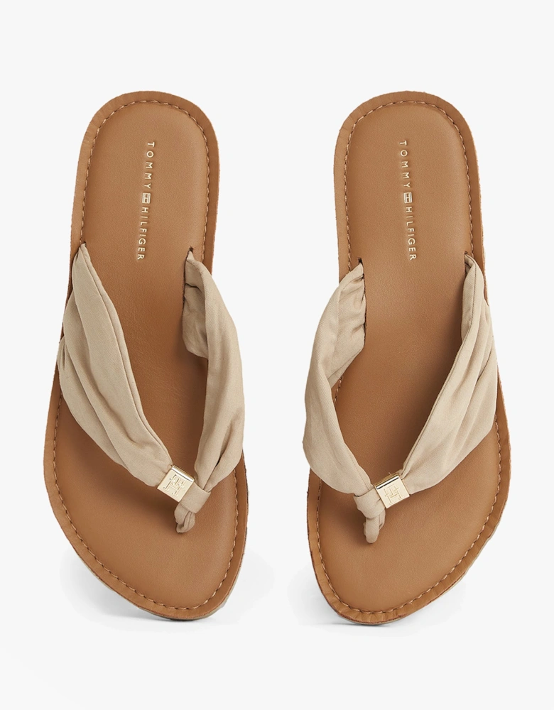 Monogram Plaque Womens Flip-Flop Beige