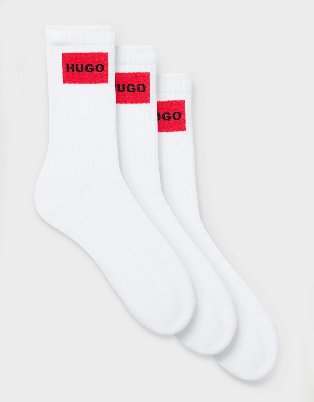 HUGO 3-Pack Quarter Length Combed Cotton Ribbed Mens Socks - White 100, 2 of 1