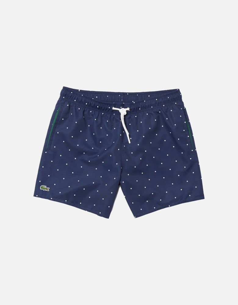 Navy Blue Polka Dot Print Swimshorts