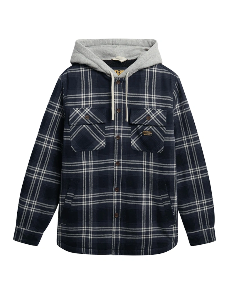 Mens Surplus Hooded Checked Long Sleeve Shirt