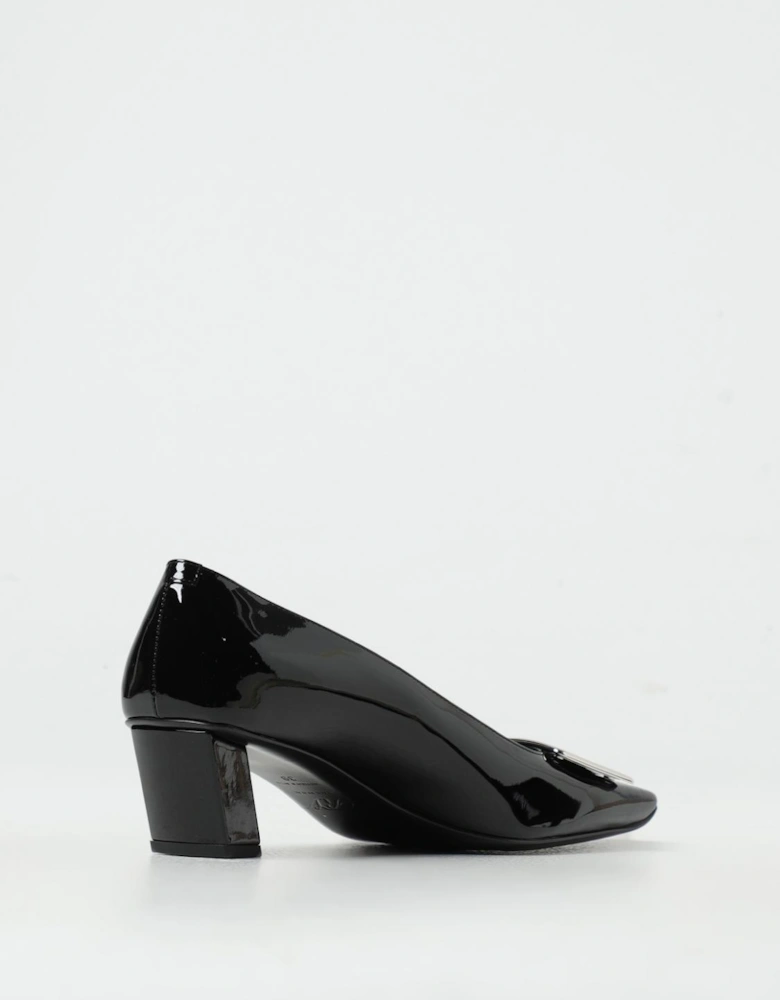 Elegant Pointed-Toe Pumps with Block Heel and Decorative Buckle