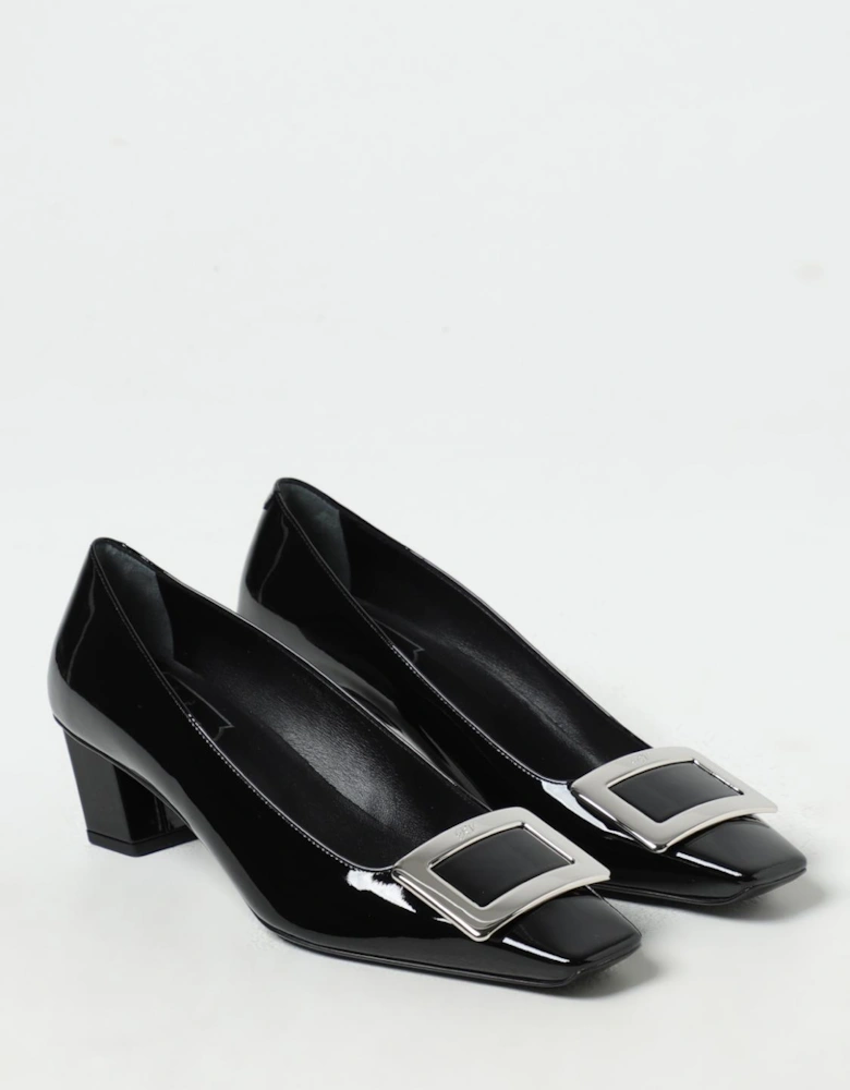Elegant Pointed-Toe Pumps with Block Heel and Decorative Buckle