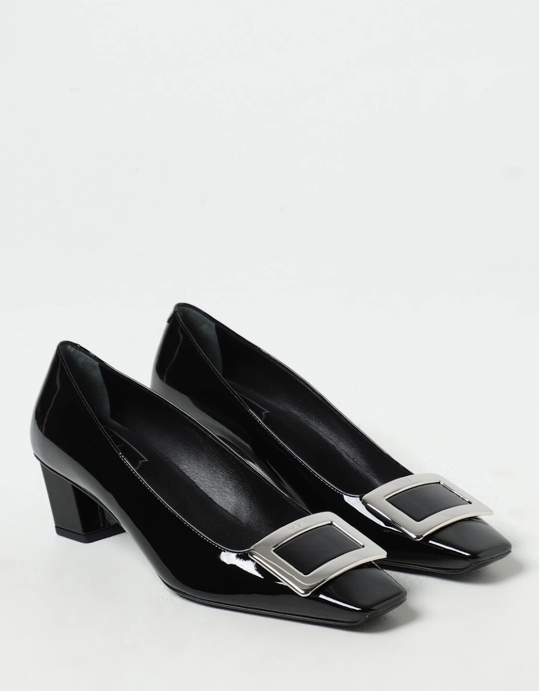 Elegant Pointed-Toe Pumps with Block Heel and Decorative Buckle