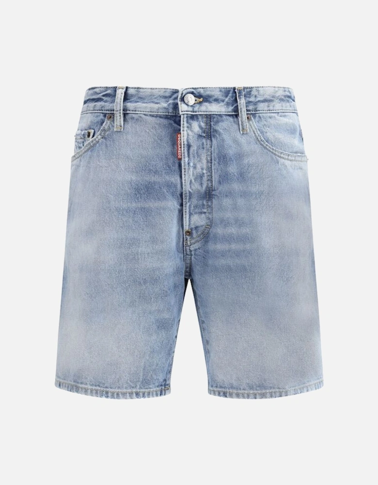 Marine Cotton Shorts with Five-Pocket Design and Logo Leather Patch