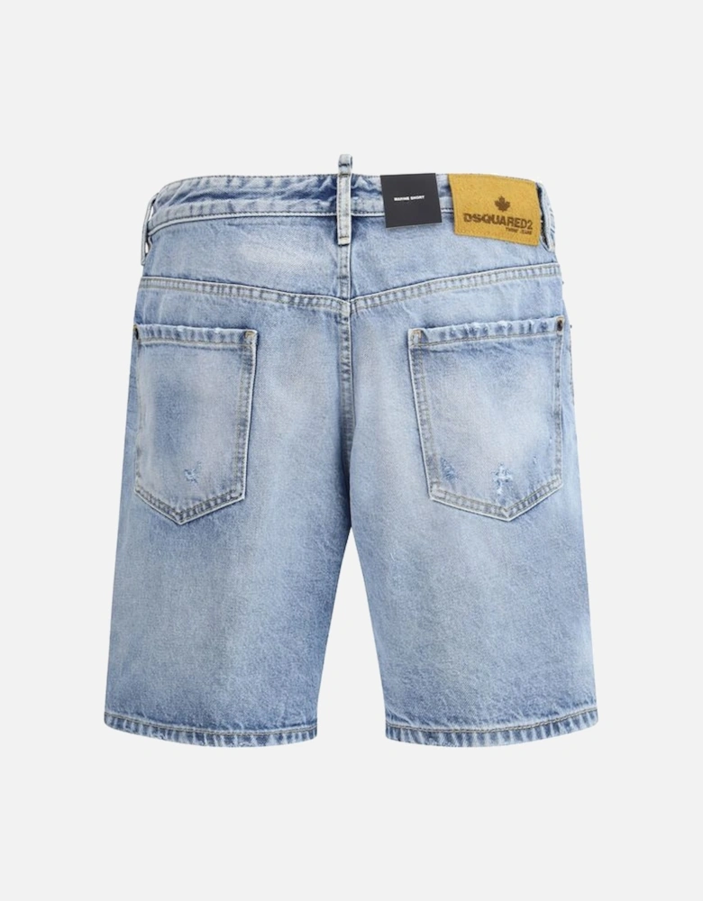 Marine Cotton Shorts with Five-Pocket Design and Logo Leather Patch