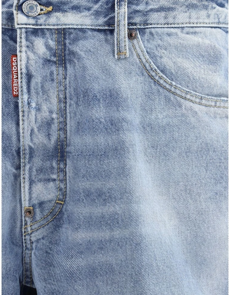 Marine Cotton Shorts with Five-Pocket Design and Logo Leather Patch