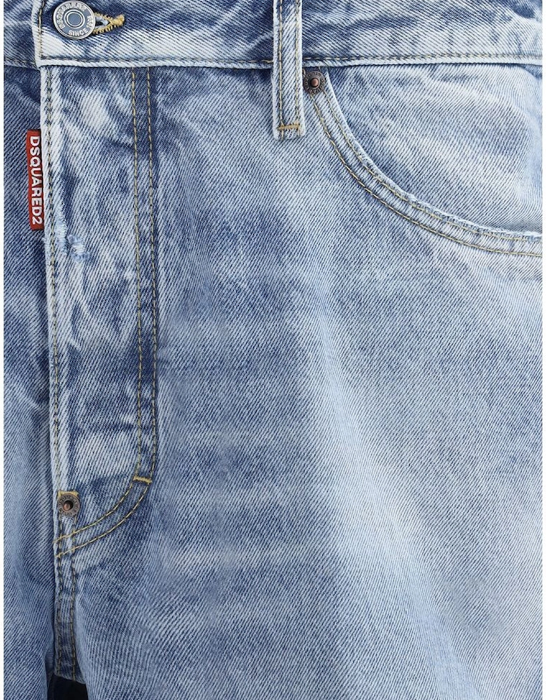 Marine Cotton Shorts with Five-Pocket Design and Logo Leather Patch