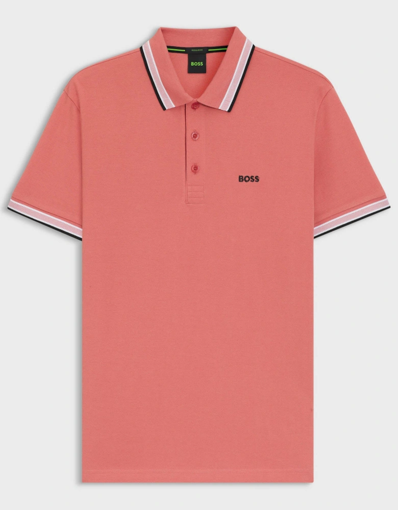 BOSS Green Paddy Mens Cotton-Piqué Polo Shirt with Contrast Logo - Medium Pink 667