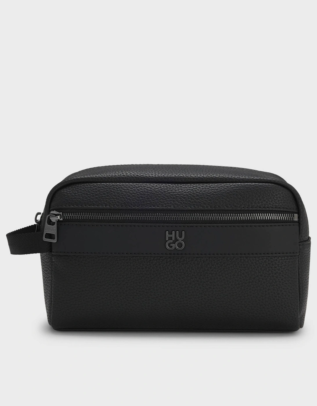 HUGO Quantic Mens Grained Faux Leather Washbag with Stacked-Logo - Black 001, 2 of 1