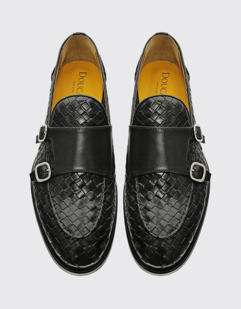 Woven Leather Monk Strap Shoes
