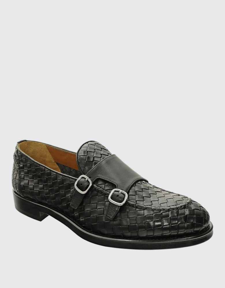 Woven Leather Monk Strap Shoes