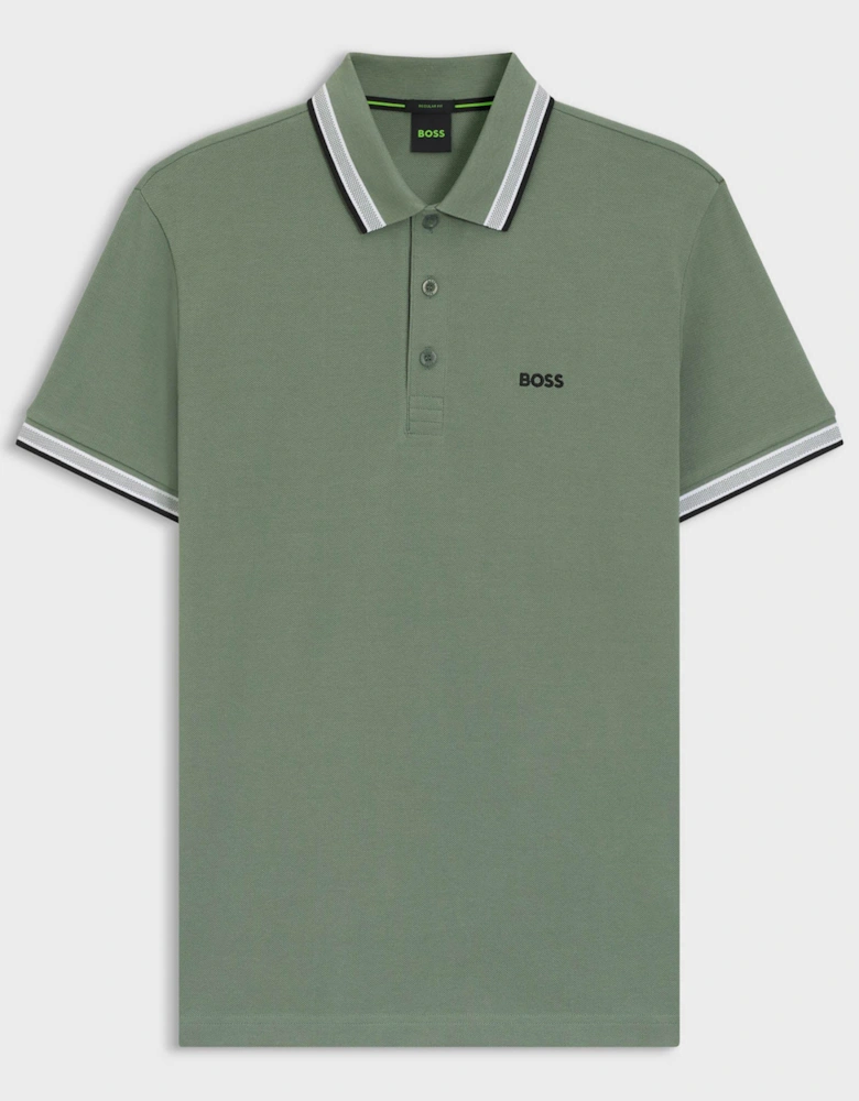 BOSS Green Paddy Mens Cotton-Piqué Polo Shirt with Contrast Logo - Open Green 359