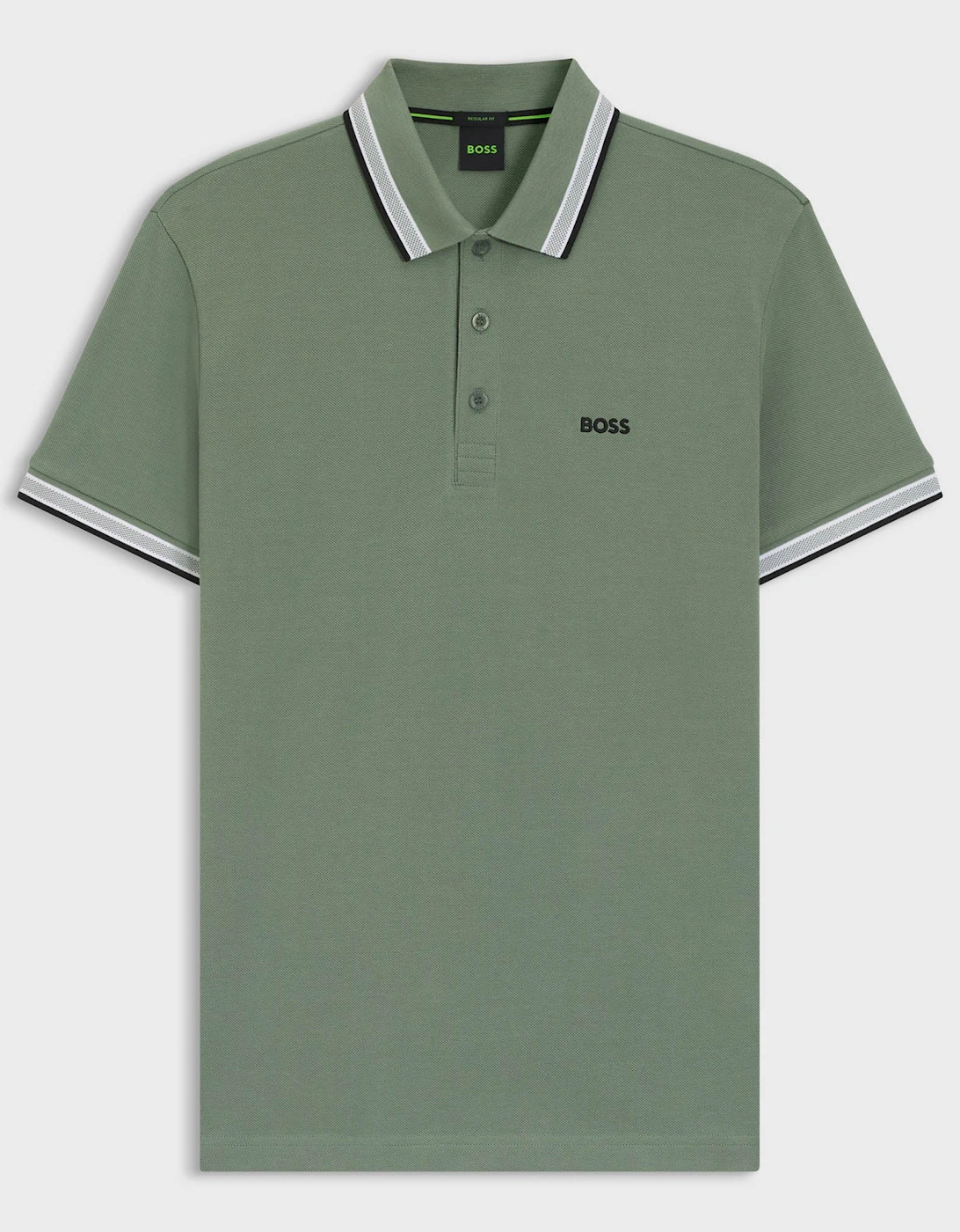 BOSS Green Paddy Mens Cotton-Piqué Polo Shirt with Contrast Logo - Open Green 359, 2 of 1