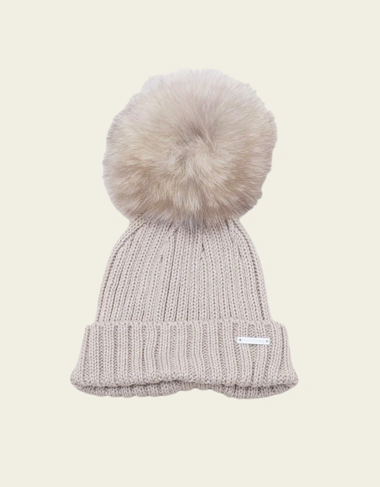 Camel Knit Natural Fur Hat